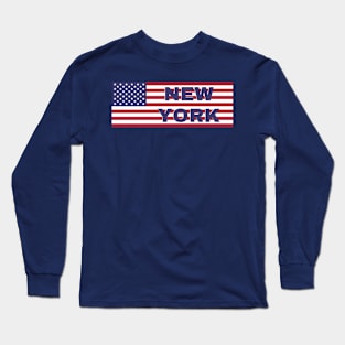 New York State in American Flag Long Sleeve T-Shirt